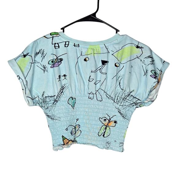 Urban Outfitters Blue Doodle Printed Short Sleeve Crop Top Women's Medium - Picture 3 of 7